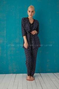 Modalamelif Puantiyer Desenli 3 Lü Süet Takım Lacivert