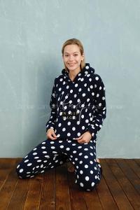 Modalamelif Puantiyer Desenli Kapüşonlu Takım Lacivert