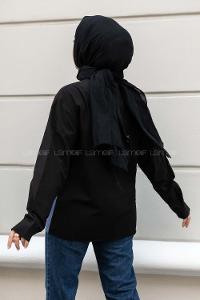 Modalamelif Renk Garnili Çift Kapak Cepli Gömlek Siyah