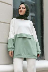 Modalamelif Renk Garnili Kol Lastikli Sweat Çağla Yeşili