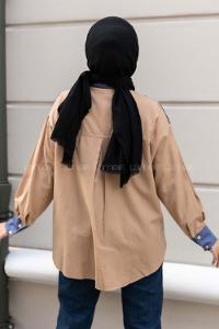 Modalamelif Şerit Çizgi Desenli Önü Boydan Düğmeli  Gömlek Sütlükahve