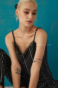 if Siyah Beyaz Çizgili 3 Lü Süet Takım