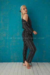 if Siyah Beyaz Çizgili 3 Lü Süet Takım