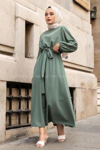 Modalamelif Yara_sa Kol Beli Kuşaklı Elbise Çağla Yeşili