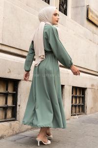 Modalamelif Yara_sa Kol Beli Kuşaklı Elbise Çağla Yeşili