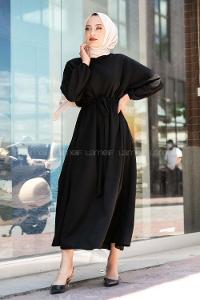 Modalamelif Yara_sa Kol Beli Kuşaklı Elbise Siyah