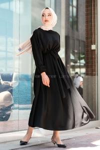 Modalamelif Yara_sa Kol Beli Kuşaklı Elbise Siyah