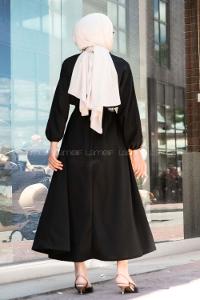 Modalamelif Yara_sa Kol Beli Kuşaklı Elbise Siyah