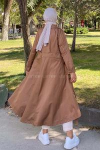 Modalamelif Beli Kuşak Bağlamalı Düğme Detaylı Trenç Camel