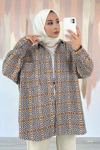 Modalamelif Kilim Desen Tek Cepli Önü Boydan Düğmeli Ceket Camel