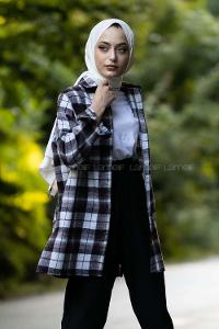 Modalamelif  Önü Boydan Düğmeli Oduncu Ekose Gömlek Gri-Bordo