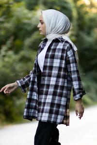 Modalamelif  Önü Boydan Düğmeli Oduncu Ekose Gömlek Gri-Bordo