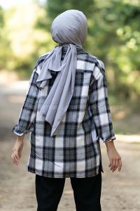 Modalamelif Önü Boydan Düğmeli Oduncu Ekose Gömlek Siyah