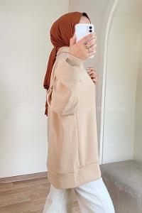 Modalamelif Önü Yarım Fermuarlı Oversize Sweat Sütlükahve