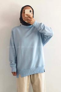 Modalamelif Bisiklet Yaka Düz Renk Desen Tonia Kazak Bebe Mavi