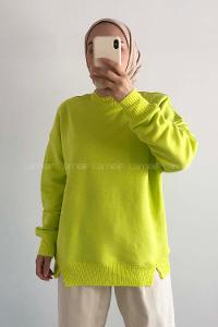 Modalamelif Bisiklet Yaka Düz Renk Desen Tonia Kazak Neon Yeşil