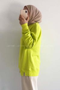 Modalamelif Bisiklet Yaka Düz Renk Desen Tonia Kazak Neon Yeşil