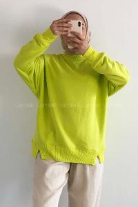 Modalamelif Bisiklet Yaka Düz Renk Desen Tonia Kazak Neon Yeşil