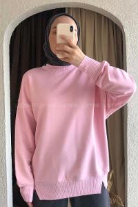 Modalamelif Bisiklet Yaka Düz Renk Desen Tonia Sweat Pudra