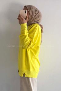 Modalamelif Bisiklet Yaka Düz Renk Desen Tonia Kazak Sarı