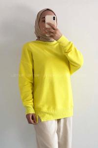 Modalamelif Bisiklet Yaka Düz Renk Desen Tonia Kazak Sarı