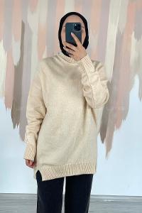 Modalamelif Bisiklet Yaka Kolu Yazı Nakış Detaylı Bertie Triko Kazak Krem