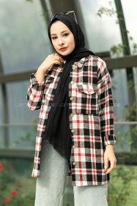 Modalamelif Ekose Desenli Çift Cepli Oduncu Gömlek Siyah-Kırmızı