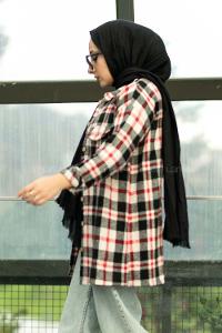 Modalamelif Ekose Desenli Çift Cepli Oduncu Gömlek Siyah-Kırmızı