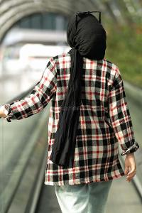 Modalamelif Ekose Desenli Çift Cepli Oduncu Gömlek Siyah-Kırmızı