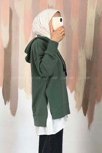 Modalamelif Etek Ucu Garnili Kapüşon Detaylı Yırtmaçlı Anabelle Sweat Çağla Yeşili