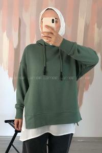 Modalamelif Etek Ucu Garnili Kapüşon Detaylı Yırtmaçlı Anabelle Sweat Çağla Yeşili