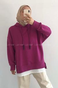 Modalamelif Etek Ucu Garnili Kapüşon Detaylı Yırtmaçlı Anabelle Sweat Fuşya