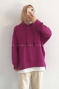 Modalamelif Etek Ucu Garnili Kapüşon Detaylı Yırtmaçlı Anabelle Sweat Fuşya