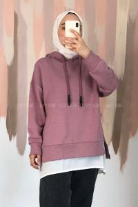 Modalamelif Etek Ucu Garnili Kapüşon Detaylı Yırtmaçlı Anabelle Sweat Gül