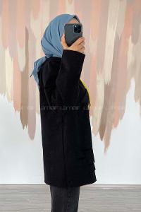 Modalamelif Kapüşon Detaylı Kesik Modelli Sweatshirt Tunik Siyah