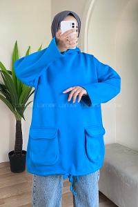Modalamelif Körük Cepli Sweatshirt Mavi