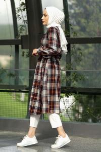 Modalamelif Oduncu Ekose Model Beli Tünel Bağlamalı Trenç Bordo Hardal