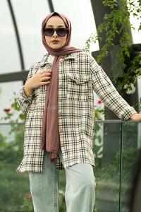 Modalamelif Pötikare Desenli Çift Cepli Oduncu Gömlek Haki