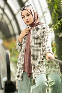 Modalamelif Pötikare Desenli Çift Cepli Oduncu Gömlek Haki