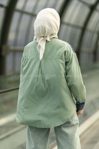 Modalamelif Şerit Çizgi Desenli Önü Boydan Düğmeli  Gömlek Çağla Yeşili