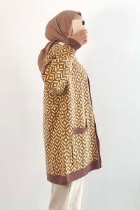 Modalamelif Çift Cepli Renk Garnili Desenli Triko Hırka Gül - Sarı