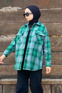 Modalamelif Çift Kapak Cepli Önü Boydan Düğmeli Oduncu Gömlek Yeşil