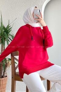 Modalamelif Kanguru Cep Kapüşon Detaylı Düz Vallyn Sweat Kırmızı