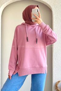 Modalamelif Kanguru Cep Kapüşon Detaylı Düz Vallyn Sweat Lila
