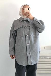 Modalamelif Kapak Cepli Oduncu Gömlek Gri