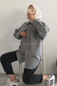 Modalamelif Kapak Cepli Oduncu Gömlek Gri