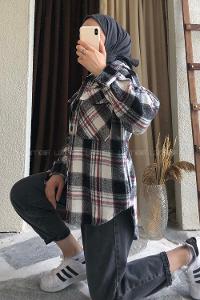 Modalamelif Kapak Cepli Oduncu Gömlek Siyah