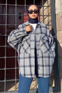 Modalamelif Kapak Cepli Önü Boydan Düğmeli Oduncu Gömlek Gri