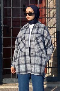 Modalamelif Kapak Cepli Önü Boydan Düğmeli Oduncu Gömlek Gri