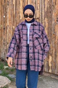 Modalamelif Kapak Cepli Önü Boydan Düğmeli Oduncu Gömlek Mor